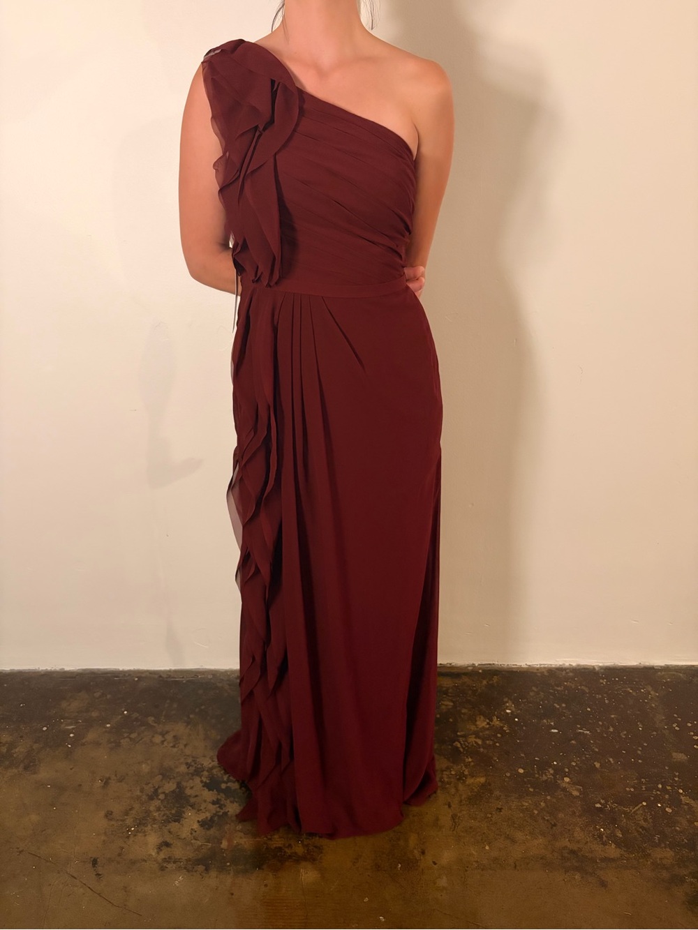 Azazie One-Shoulder Burgundy Chiffon Gown